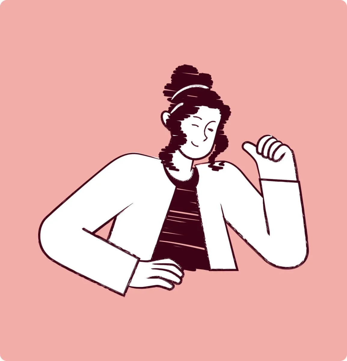 Person lutar sig fram och visar tumme upp.